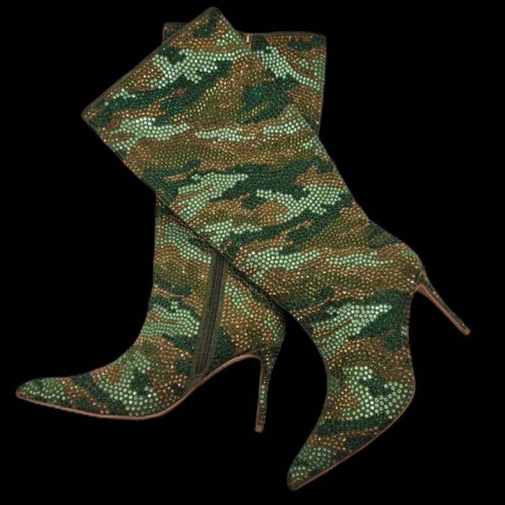 Kurt Geiger London Belgravia Pointed Toe Rhinestone Knee High Boots Sz 36.5